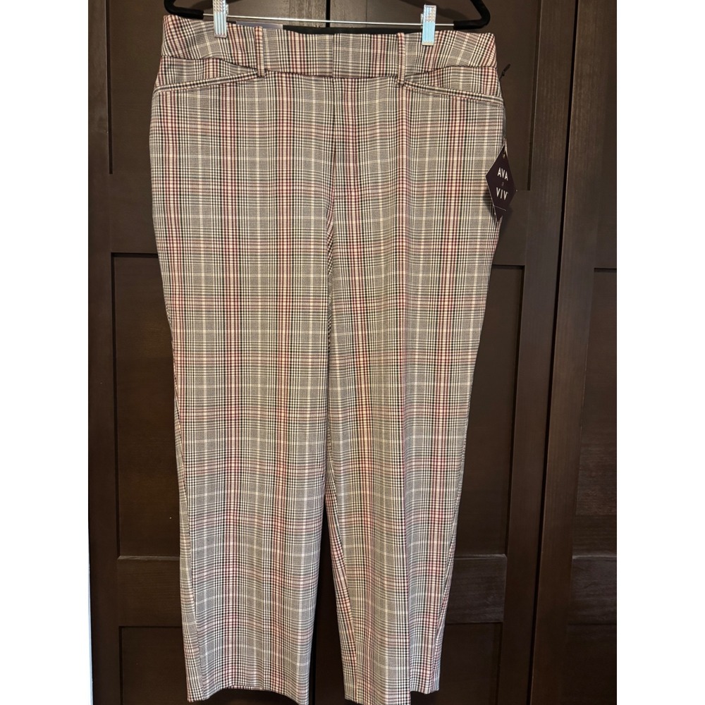 Ava & Viv Womens Grey Plaid Ankle Pants High Rise Stretch Size 16 NEW